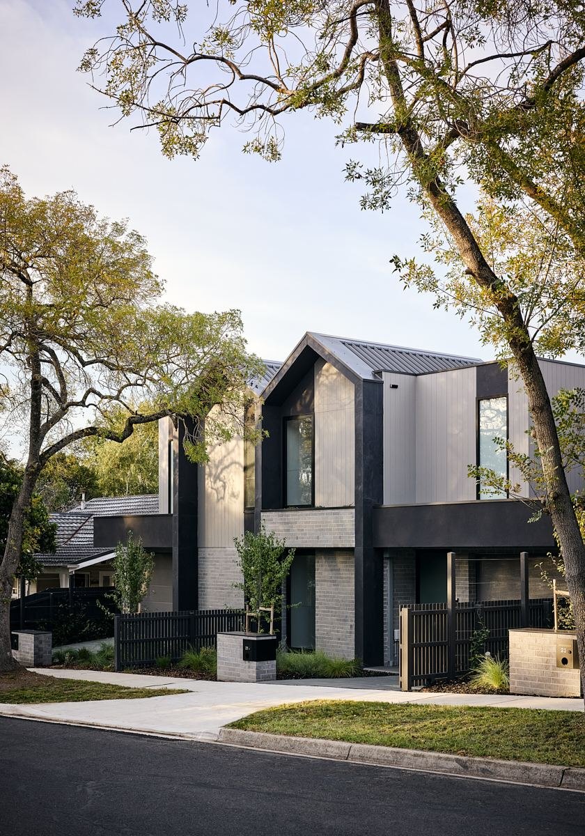 Completed townhouse development, facade