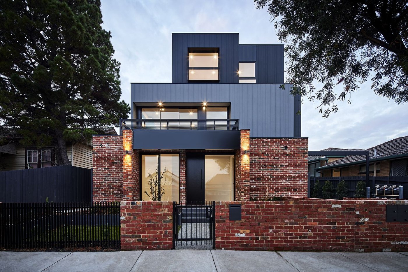 Irvine Place, VIC — completed townhouses, dusk exterior